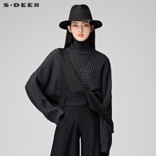 sdeer圣迪奥女装时尚潮流做旧破洞高领短款针织衫S17483577图片