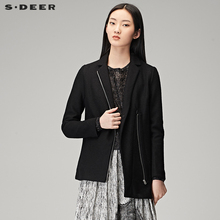 sdeer圣迪奥女2018春装设计感造型翻领毛呢休闲西装外套S16382296图片