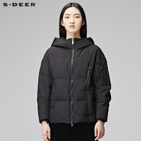 sdeer圣迪奥2018冬装新品休闲连帽短款白鸭绒羽绒服女S17482402商品大图