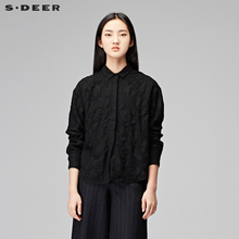 sdeer圣迪奥2017冬装新款复古文艺翻领肌理印花衬衫女装S17480597图片