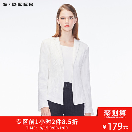 sdeer圣迪奥肌理艺文绣花平驳翻领圆摆休闲棉麻西装外套S17182245商品大图