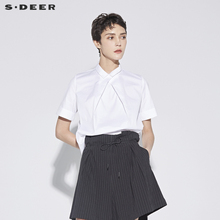 sdeer 圣迪奥 女装纯色休闲方领拉链褶裥短袖衬衫S18280401图片