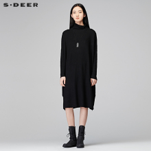 sdeer 圣迪奥 简约纯色花样针织拼接长款高领针织衫Y17483501图片