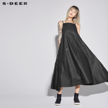 sdeer 圣迪奥女装2018黑休闲抽绳宽松吊带连衣裙S18281279图片