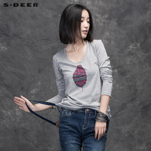 sdeer圣迪奥随性涂抹的树叶印花长袖T恤S15480207图片
