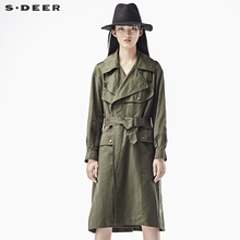 sdeer圣迪奥2018秋装休闲军绿金属铆钉系带长款风衣外套S17381835图片