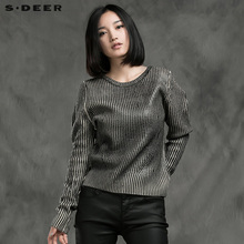 s.deer圣迪奥女装2017冬装酷感烫印条纹花样针织衫毛衣S15483542图片