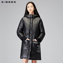 sdeer圣迪奥2017冬装新款光泽质感防风连帽茧型羽绒服女S17482423图片