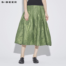sdeer 圣迪奥 女装艺术感绿调肌理褶裥刺绣印花长裙S18281141图片