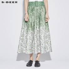 sdeer圣迪奥2018新款清新绿调百褶渐变植物印花半身长裙S18281147图片