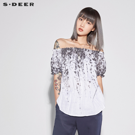 sdeer圣迪奥女装文艺宽松套头清新碎花娃娃衫S18280434商品大图