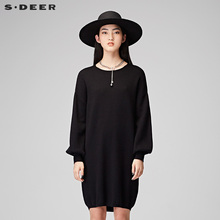 sdeer 圣迪奥复古休闲灯笼袖中长款直筒针织衫S17483561图片