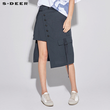 sdeer圣迪奥2018新款女装夏装飘带拉链不规则摆半身短裙S18281316图片