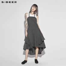 sdeer 圣迪奥女装条纹系带不规则摆两件套吊带连衣裙S18281283图片