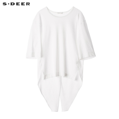 sdeer 圣迪奥 女装简约圆领燕尾款休闲五分袖上衣S18280194商品大图