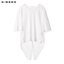 sdeer 圣迪奥 女装简约圆领燕尾款休闲五分袖上衣S18280194图片