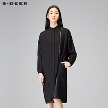 sdeer圣迪奥文艺气息撞色印胶装饰低调绣花长款水洗衬衫S17480508图片