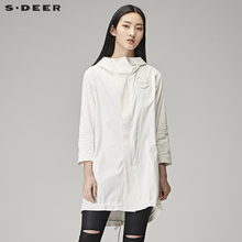 sdeer圣迪奥2018秋装潮纯色宽松连帽刺绣抽绳风衣外套女S17181809图片