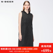 sdeer圣迪奥2018秋装新款酷感连帽暗褶独特裁片开衩背心S18381612图片