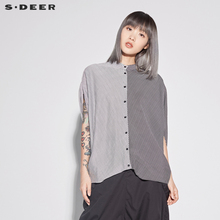sdeer圣迪奥2018新女夏装立领撞色条纹蝙蝠宽松短袖衬)S18280421图片