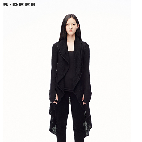 sdeer圣迪奥2018春装酷黑撞色线迹粗针连帽针织开衫女装S17383534商品大图