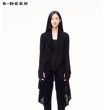 sdeer圣迪奥2018春装酷黑撞色线迹粗针连帽针织开衫女装S17383534图片