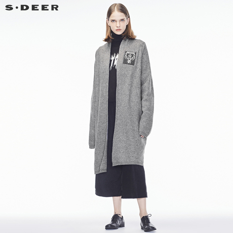 sdeer圣迪奥慵懒文艺范感宽松青果领针织开衫S18363576商品大图