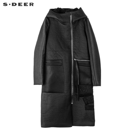sdeer圣迪奥面料拼接夸张贴袋造型刺绣字母装饰连帽外套S16481879商品大图