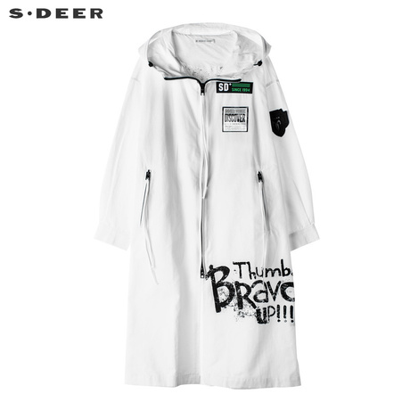 sdeer圣迪奥嘻哈撞色字母印胶布贴装饰个性连帽长外套S18381868商品大图