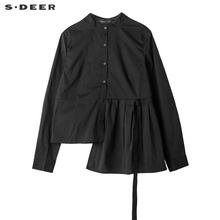 sdeer圣迪奥个性不对称收褶设计单边腰袢装饰立领上衣S18380544图片