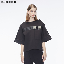 sdeer圣迪奥女装2017秋装套头圆领贴布中袖卫衣外套S17382284图片
