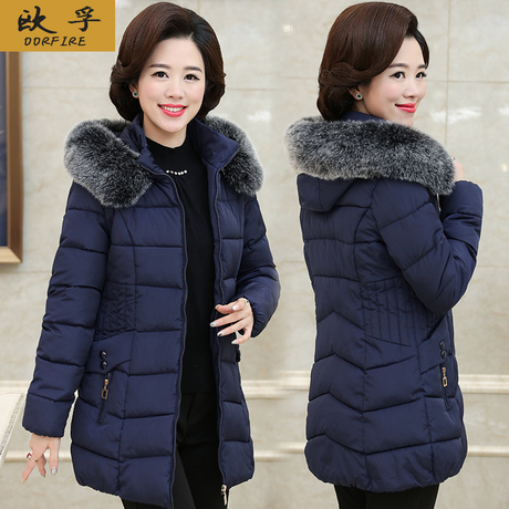 中老年羽绒棉服女2018冬季新款妈妈装40岁50中长款加厚保暖外套商品大图