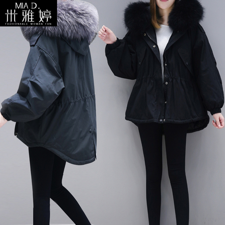 冬棉服女装短款大毛领黑色棉袄韩版bf外套小个子轻薄收腰棉衣女潮商品大图