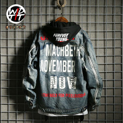 复古潮牌牛仔外套男字母印花破洞夹克原宿风BF学生嘻哈宽松牛仔衣