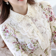 加绒加厚蕾丝衫女长袖秋冬新款女装韩版仙气质娃娃领保暖打底上衣图片