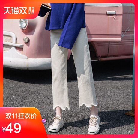 夏装港味阔腿牛仔裤女装2018新款韩版chic高腰复古宽松九分直筒裤商品大图