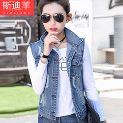 青少年2018夏秋女装无袖牛仔外套女中学生大码显瘦贴布薄马夹外套