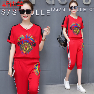 运动套装女2019夏装新款韩版女装夏季休闲时尚网红两件套学生潮