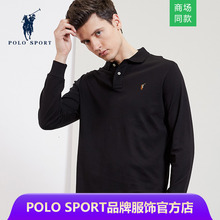 Polo sport春秋季长袖POLO衫纯色纯棉休闲t桖衫男装翻领套头上衣