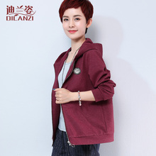 妈妈装2018新款卫衣薄款女连帽短款外套韩版宽松大码中老年女装图片