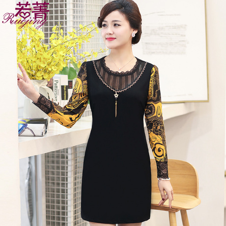 妈妈秋装连衣裙洋气40岁女人中老年女装过膝打底春秋长袖大码裙子商品大图
