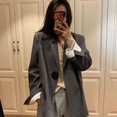 大扣子宽松青果领灰色黑色复古大大廓形西装 二多多家19FW 西服