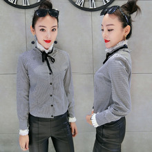 秋季新款女衫2018长袖短款女衫花边领衬衫女修身百搭热卖潮