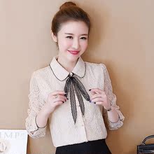2018秋季新款女装chic衬衣港味韩版蝴蝶结长袖仙气质蕾丝衫女上衣图片