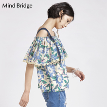 Mind Bridge夏季新品女装 一字领露肩碎花雪纺女式上衣 MRBL422E