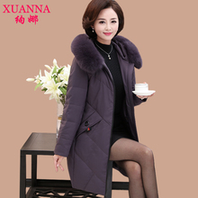 中老年棉衣女中长款羽绒棉服加厚2018新款洋气妈妈棉袄女冬装外套图片