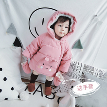 反季清仓 女童宝宝加厚加绒连帽棉服婴幼儿卡通洋气外出上衣
