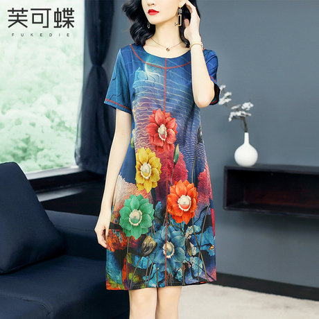 香云纱真丝连衣裙女2018夏新款大码高贵宽松中老年妈妈重磅桑蚕丝商品大图