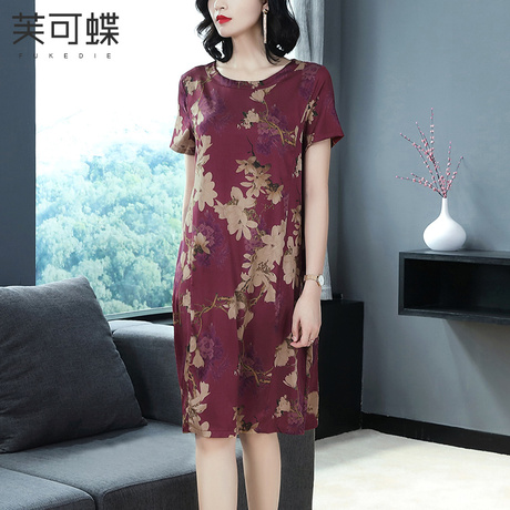 2018夏装新款真丝香云纱连衣裙女复古风中老年桑蚕丝连衣裙妈妈装商品大图