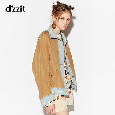 d'zzit地素 18秋冬新款磨破牛仔拼接风衣夹克外套女 3F3F429